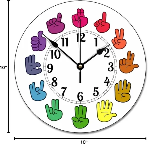Vista 7 de Reloj de pared de madera arcoíris con lenguaje de señas, moderno, funciona con pilas, silencioso, sin tictac, relojes de pared decorativos