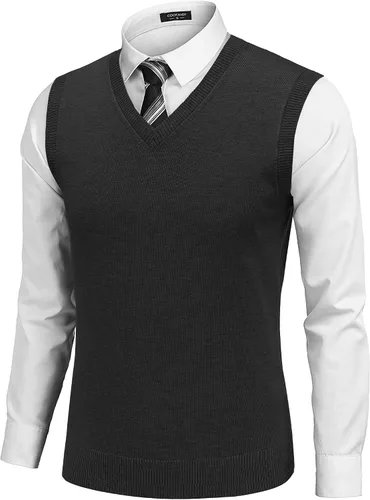 Vista 22 de COOFANDY Suéter sin mangas para hombre, chaleco con cuello en V, jersey de algodón sólido Azul claro