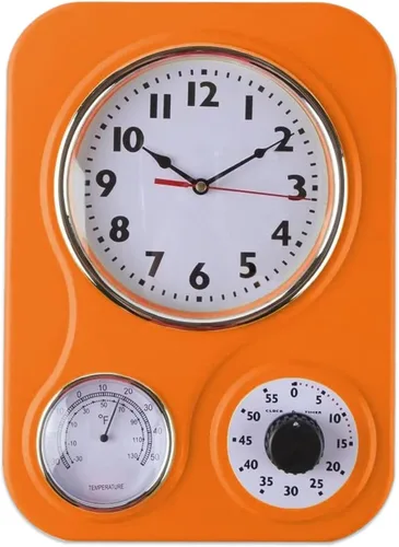 Vista 12 de Lily's Home - 9.5 pulgadas x 12.5 pulgadas - Reloj de pared retro para cocina, reloj de pared vintage con termómetro y temporizador de 60 minutos