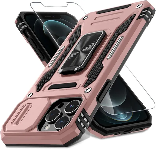 Vista 157 de DEERLAMN Funda para iPhone Xs Max con funda deslizante para cámara + protector de pantalla, soporte giratorio de anillo de grado militar a prueba