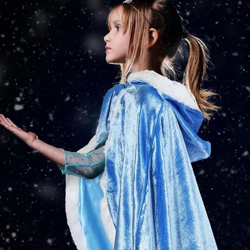 Vista 6 de Capa con capucha de princesa de piel para niñas, disfraz de princesa, ropa de fiesta multicolor para niños de 2 a 10 años, Navidad, carnaval
