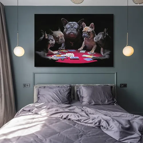 Vista 8 de House of French Bulldogs Dogs Playing Poker Póster Pintura Decorativa Lienzo Arte de Pared Pósters de Sala de Estar Dormitorio Pintura 16 x 24