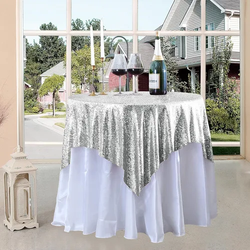 Vista 33 de Manteles redondos de lentejuelas negros para fiestas, de 121,9 cm, mantel redondo de purpurina ajustado, pequeño, lindo y dulce, para boda