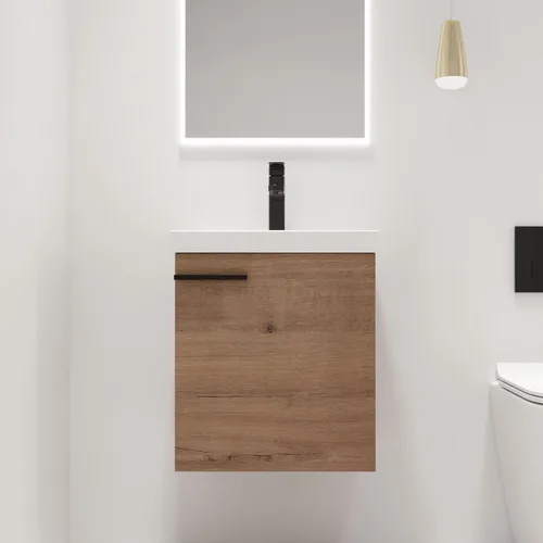 Vista 13 de Malwee Tocador de baño flotante de 18 pulgadas con fregadero, combo de tocador blanco moderno para baño pequeño, armario montado en la pared lateral