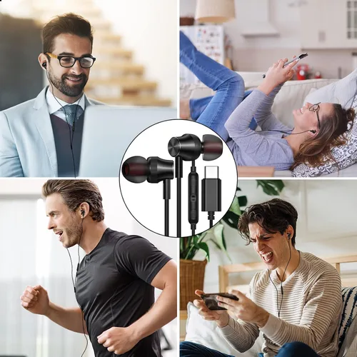 Vista 7 de Auriculares USB C con cable para Google/Pixel 10 10a 9 8 8A 7 7A 6A para iPhone 17 17e Air 16 Pro Max 16e 15 Plus Auriculares con cable para Negro