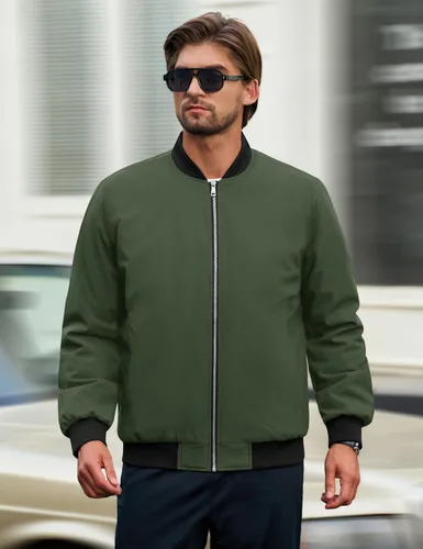 Vista 2 de Cotrasen Chaqueta bomber para hombre, para otoño e invierno, cálida, rompevientos, con cremallera completa, acolchada, casual