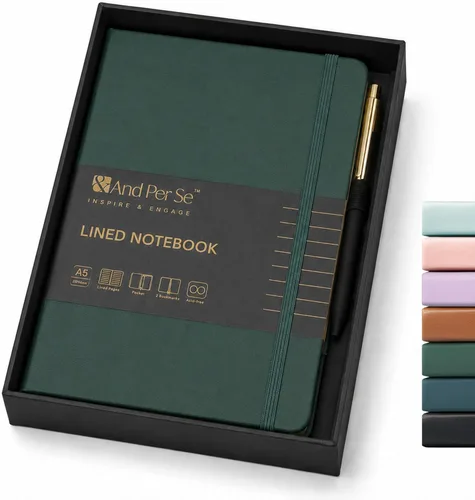 Vista 10 de &And Per Se Juego de diario y bolígrafo forrados (3 paquetes), cuaderno de tapa dura de cuero A5 con bolígrafo y juego de papelería, 160 páginas
