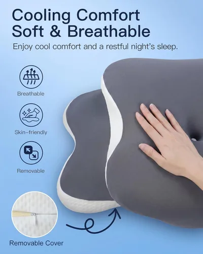 Vista 7 de Almohada cervical ergonómica para aliviar el dolor de cuello Gris
