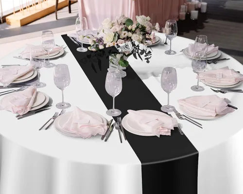 Vista 6 de Remagr Mantel redondo de plástico de 84 pulgadas, desechables, para Navidad, boda, cumpleaños, decoración de jubilación (blanco, negro)