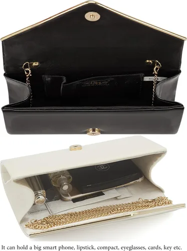 Vista 7 de Dexmay - Bolso de mano de piel de patente brillante para mujer, bolso de noche plegable