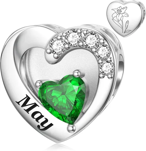 Vista 52 de SEVENWELL Dijes de piedra natal con flor grabada para el mes de nacimiento, pulsera de plata de ley 925, feliz cumpleaños para mujer