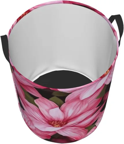 Vista 3 de Beauty pink Floral Flowers print Circular Hamper Waterproof Storage Bin Organizer Basket Laundry Hamper With Handles For Clothes Toys Medium