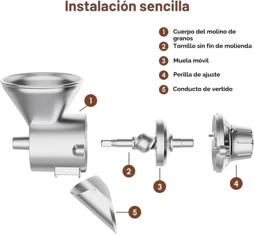 Vista 4 de Accesorio para molinillo de granos para batidora de pie KitchenAid, molinillo de harina completamente metálico de 9 niveles para KitchenAid