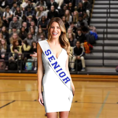 Vista 4 de RhinestoneSash Senior Sash Blue - Royal and Silver Sparkle White PREMIUM GRADE SATIN Sahes - High School Team Sports