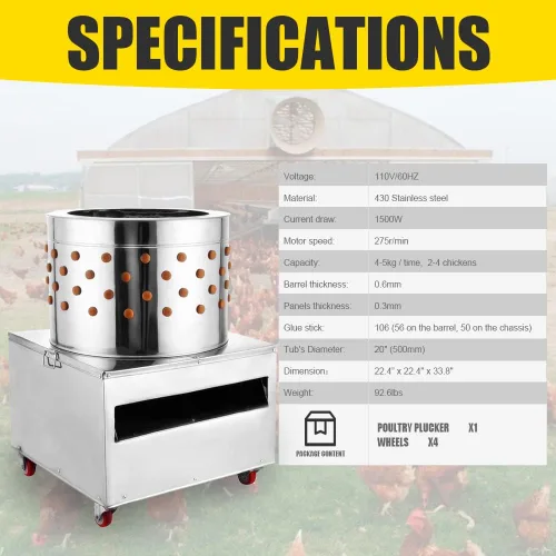 Vista 7 de 20" máquina del desplume del pollo del acero inoxidable, desplume la máquina De-Feather 1500W 275R/min, procesador eléctrico de alimentos