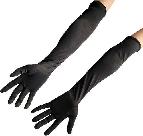 Vista 2 de Guantes largos de fiesta de ópera para mujer, guantes de satén de los años 20 y 20 hasta el codo para vestido de noche nupcial y boda y baile W-G-1