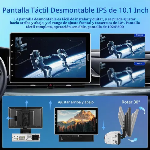 Vista 2 de NHOPEEW - Radio de coche de un solo DIN de 10 pulgadas con pantalla táctil, Carplay inalámbrico y Android Auto - Estéreo de coche con pantalla IPS