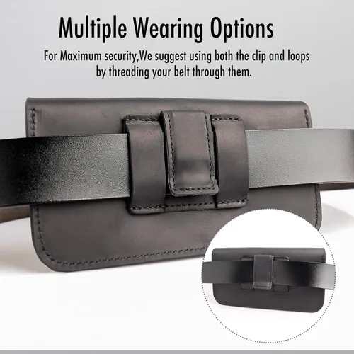 Vista 4 de Tallywave Funda de cuero para iPhone 14, 14 Pro, bolsa horizontal para teléfono celular con clip para cinturón para Galaxy S23 S22, soporte