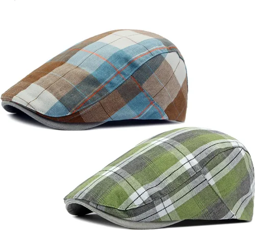 Vista 20 de Paquete de 2 gorras planas de algodón a cuadros para hombre, diseño de Ivy Cabbie Golf Gatsby