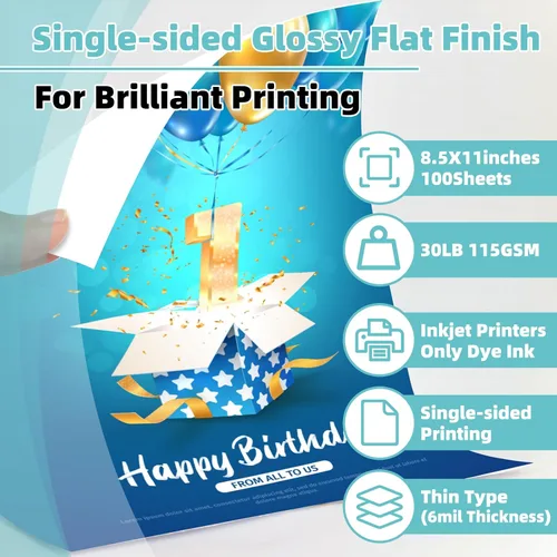 Vista 2 de Papel brillante delgado para impresora de 8.5 x 11 pulgadas, 100 hojas para bolsa de chips DIY y recuerdos personalizados de fiesta 30LB