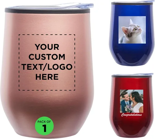 Vista 10 de DISCOUNT PROMOS Vasos de vino personalizados sin tallo de 12 onzas, juego de 6/12/24, paquete a granel personalizado, aislados, perfectos para vino