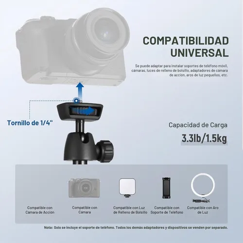 Vista 5 de NEEWER Trípode para teléfono celular y cámara con control remoto y soporte para teléfono compatible con iPhone GoPro Canon Sony DSLR, trípode de 160