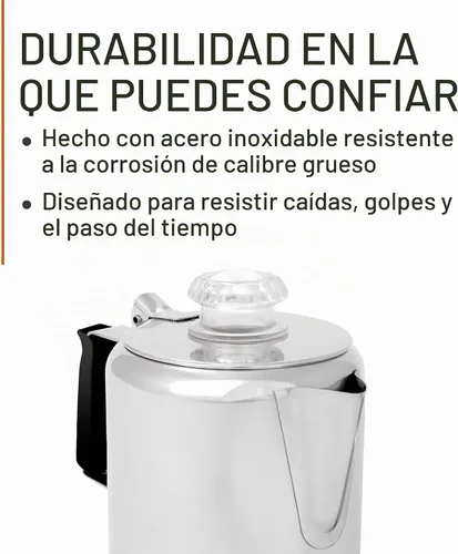 Vista 3 de GSI Outdoors Percolator - Cafetera I Glacier de acero inoxidable con mango de silicona para camping, mochileros, viajes, caravanas y caza, apta