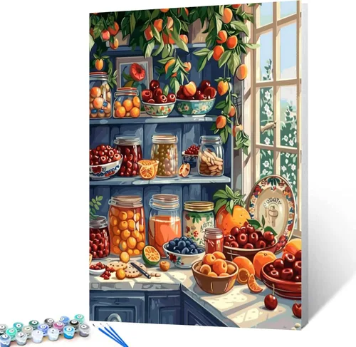 Vista 19 de Variedad de especias y hierbas, kits de pintura por números con pinceles, condimentos de cocina, pintura al óleo acrílica para adultos y niños