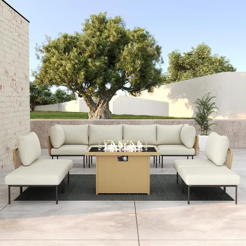 Vista 44 de LayinSun Juego de muebles de patio de aluminio de 7 piezas, sofá modular moderno con mesa auxiliar y cojín de grosor mejorado Gris claro