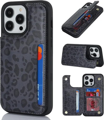Vista 16 de iCoverCase Funda protectora de piel sintética compatible con iPhone 14 Pro Max con soporte para tarjetas, funda tipo cartera para mujeres y hombres