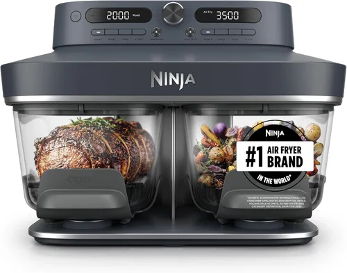 Vista 14 de Ninja Crispi DualZone - Freidora de aire para encimera de vidrio, hueso