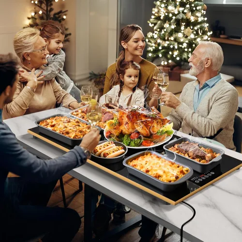 Vista 6 de Artículos esenciales para una fiesta de Navidad - Bandeja de calentamiento eléctrica (XXL 32 x 18 pulgadas), tapete calentador de alimentos