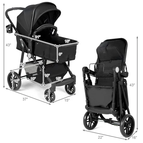 Vista 7 de Baby Joy - Cochecito de bebé, 2 en 1 convertible para cochecito de bebé, cochecito con cubierta para pies, soporte para tazas, gran espacio