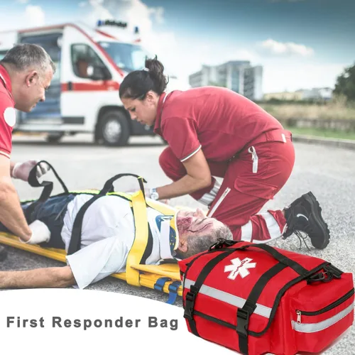 Vista 4 de Bolsa de primeros auxilios, bolsa médica vacía para trauma, organizador de bolsa de primeros auxilios, bolsa de transporte de hombro EMS/EMT, 13 x 9