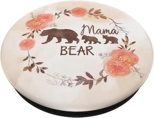 Vista 2 de Mama Bear - Rose Flowers Mama Bear With 2 Cubs PopSockets PopGrip intercambiable