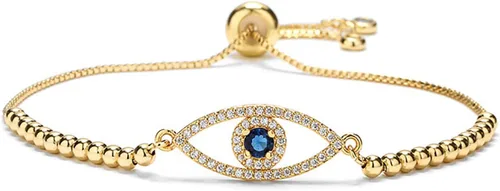 Vista 13 de Evil Eye Bracelets Hamsa Bracelet - 18K Gold Plated Adjustable Eye of Protection Bracelet Silver Evil Eye Amulet ojo Bracelet Gold Evil Eye Jewelry