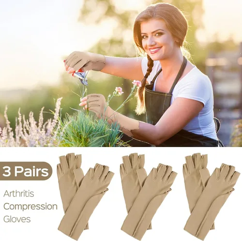 Vista 6 de Janmercy 3 pares de guantes de compresión para artritis para mujeres y hombres para el dolor del túnel carpiano reumatoide, guantes sin dedos
