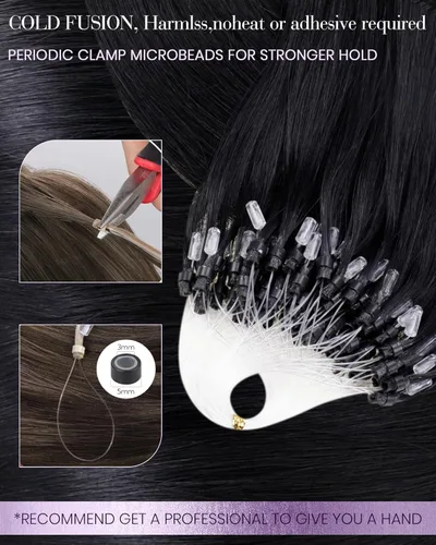 Vista 3 de LaaVoo Microlink - Extensiones de cabello humano, color negro azabache, 14 pulgadas, 1.76 oz