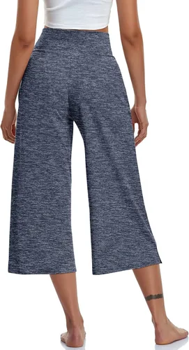Vista 3 de TARSE - Pantalones capri de pierna ancha para mujer, pantalones de yoga casuales, cruzados, de cintura alta, sueltos, suaves, con bolsillos