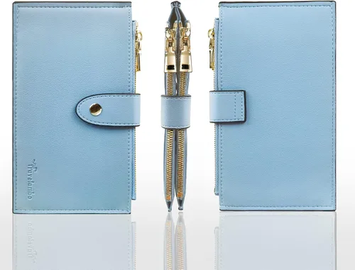 Vista 8 de Travelambo Billetera plegable con bloqueo RFID para mujer, con bolsillo con cremallera