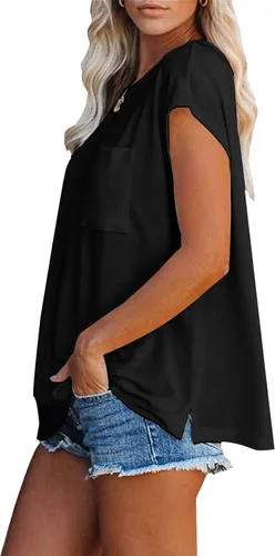 Vista 2 de WMZCYXY Camiseta de verano para mujer, sin mangas, cuello redondo, casual, holgada, con bolsillo