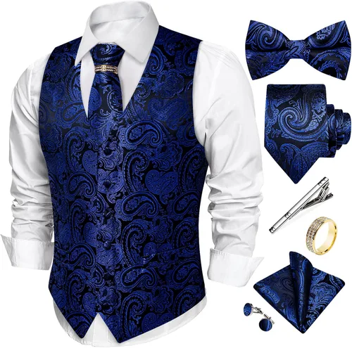 Vista 11 de DiBanGu Conjunto de chaleco de corbata y corbatín para hombre, chaleco de Negro