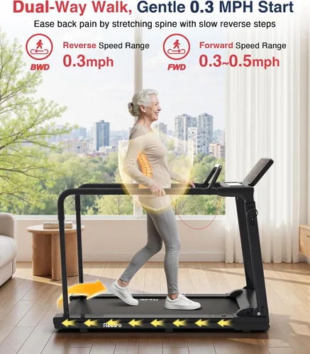 Vista 9 de Redliro Backwards Treadmill for Seniors with Long Handrails - 0.3 MPH Start