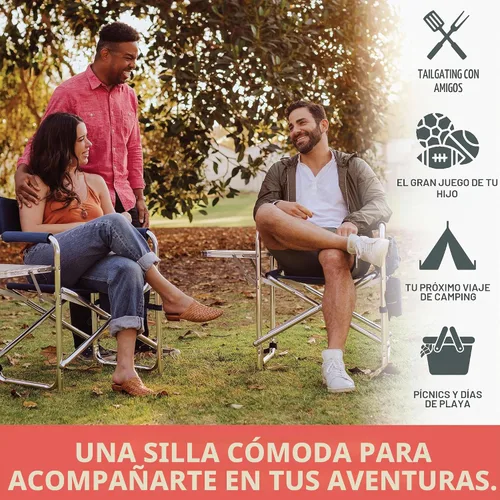 Vista 3 de PICNIC TIME Silla deportiva con mesa auxiliar, sillas de campamento acolchadas plegables para exteriores para adultos con portavasos y panel