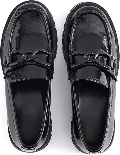 Vista 5 de VERDASCO Mocasines para mujer, cómodos, tacón grueso, punta redonda, suela de lengüeta, mocasines de moda sin cordones