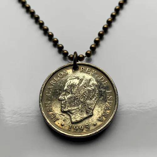 Vista 4 de 1995 Spain España 100 Pesetas coin pendant rey Juan Carlos I FAO Madrid Barcelona Sevilla Granada Malaga Valencia Cadiz Zaragoza Murcia Bilbao