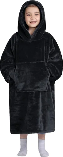 Vista 27 de Waitu - Sudadera tipo manta, para regalar a hombre o mujer, muy cálida y acogedora, gigantesca, con capucha, de gruesa franela, con mangas y un Negro