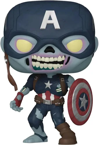 Vista 6 de POP Marvel: What If? - Figura de vinilo Zombie Captain America Funko Pop! (incluye funda protectora compatible con caja Pop Box), multicolor, 3.75