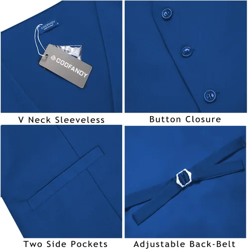 Vista 4 de COOFANDY Chaleco de traje de negocios para hombre, chaleco de vestir casual, chaleco ajustado