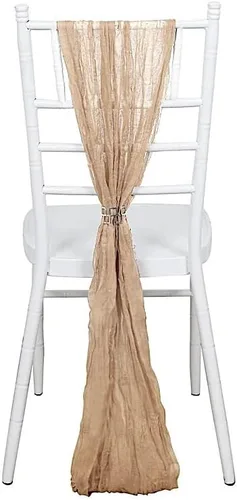 Vista 6 de 5 fajas de gasa beige para silla de algodón, para bodas, fiestas, eventos, recepción, catering, suministros de decoración para el hogar